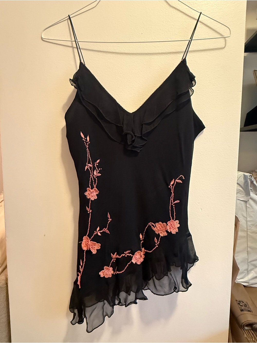 Vintage Y2K Vision Apparel Embroidered Silk Asymmetrical Cami Top - whimsigoth